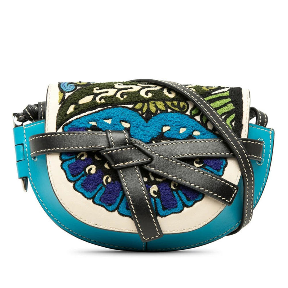Loewe Gate Floral Crossbody Bag Blue Multicolor Leather
